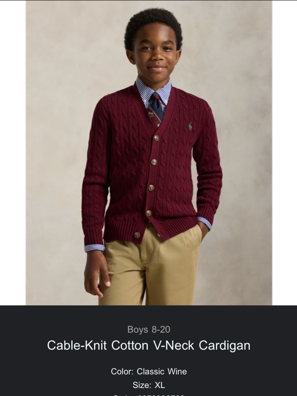 Ralph Lauren Cable-Knit V-Neck Cardigan in Wine